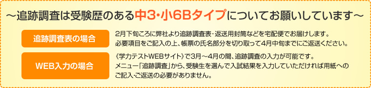 追跡調査は受験歴のある中3・小6Bタイプについてお願いしています。