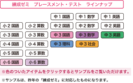 春期練成ゼミ　プレースメント・テスト　ラインナップ