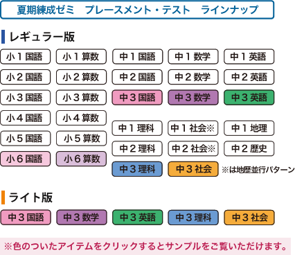 夏期練成ゼミ　プレースメント・テスト　ラインナップ