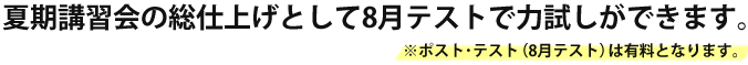 夏期講習会の総仕上げとして8月テストで力試しができます（有料）。