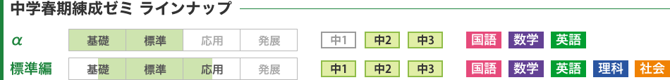 中学春期練成ゼミ ラインナップ