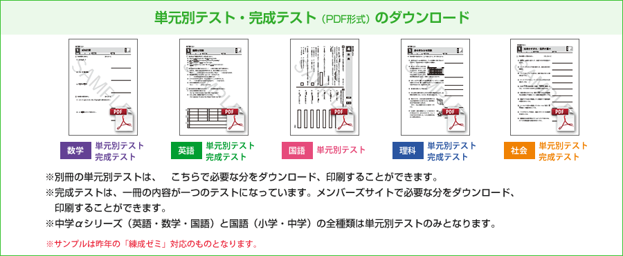 単元別テスト・完成テストのダウンロード