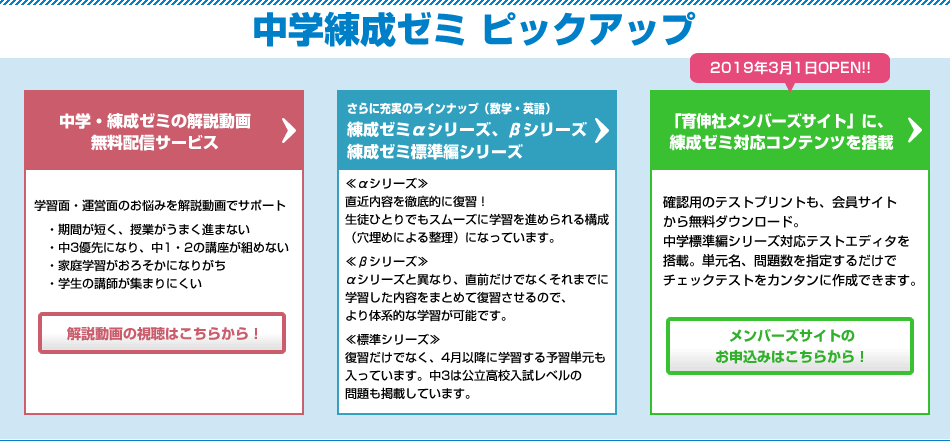 中学 練成ゼミ　ピックアップ