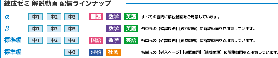 中学冬期練成ゼミ ラインナップ